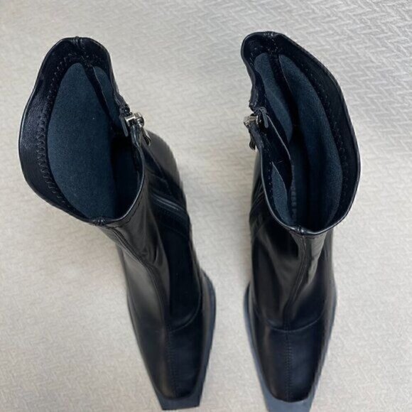 Princess Polly Mid-Calf Black Boots Women’s 6 Square Toe Block Heel Side Zipper - Picture 10 of 16